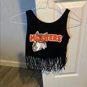 Hooters Black Tank Top with Fringe